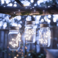 Fairy Lights Plug in, 33Ft 100 LEDs Waterproof Silver Wire Firefly Lights, Adaptor Included, Starry String Lights for Wedding Indoor Outdoor Christmas Patio Garden Decoration, Warm White