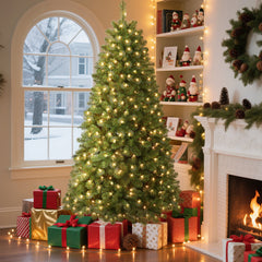  7ft Pre-Lit Premium Artificial Hinged Christmas Tree w/ Warm White Lights, Perfect Choice for Xmas Decoration