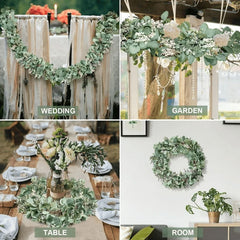  Christmas Eucalyptus Garland, 2 Pcs 6.56 FT Artificial Greenery Garland Silver Dollar Leaves Boxwood Vines with White Buds for Home Wedding Party Table Mantle Xmas Decor