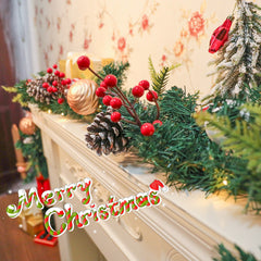 6 FT Garland Christmas Decorations, Battery Operated Lighted Garland Indoor with Red Berries, Candy Balls, Pinecones and Lush Branches, 25 Warm LED Lights 3 Modes, Christmas Garland for Mantle