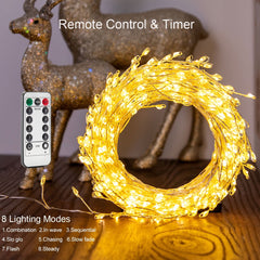 RESNICE Cluster Fairy Lights 50FT Firecracker String Lights 500 LED Warm White Plug in Indoor Silver Wire String Lights with Remote for Christmas Tree,Plant,Garden,Patio,Backyard