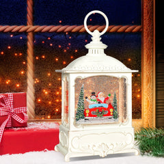 10-Inch Musical Snow Globe Lantern, LED Lighted Swirling Glitter, Santa Snowman Red Car, Christmas Decorations & Xmas Gifts