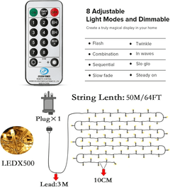 500LED Fairy Lights Plug in, 174ft String Lights Mains Powered, 8 Modes Remote Control Fairy Lights Indoor/Outdoor for Bedroom,Garden,Wedding,Party,Christmas Decorations(Warm White)