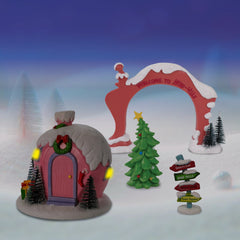  The Grinch Whoville Village 4-Piece Christmas Set — House, Arch, Sign Post & Tree