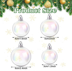 64Pcs Christmas Iridescent Ornaments Balls Tutuviw 1.2/1.6/2.0/2.4 in Plastic Clear Rainbow Bubbles Filled Ornaments Xmas Tree Hanging Balls for Christmas Birthday Wedding Decorations