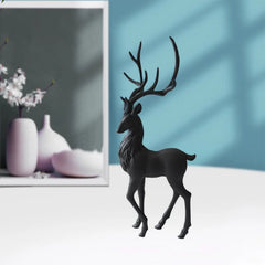 HIELLFQ Resin Reindeer Christmas Decorations-Elegant Black Reindeer Statues Office Table Living Room Decorations 13.7"