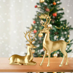 2 Pack Resin Christmas Reindeer Figurines,Deer Statues,Elk Sculpture Deer Ornaments for Living Figurine Statues TV Cabinet Home Office Wine Cabinet Decoration(Gold #03)