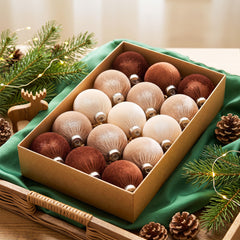  15 Pcs Fabric-Wrapped Christmas Ball Ornaments - 3.2 Inch Large Shatterproof Christmas Tree Decorations in Ivory, Khaki and Dark Brown for Farmhouse, Woodland and Holiday Decor