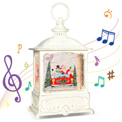 10-Inch Musical Snow Globe Lantern, LED Lighted Swirling Glitter, Santa Snowman Red Car, Christmas Decorations & Xmas Gifts