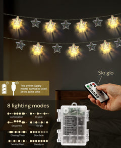 Star LED String Lights – Battery - Powered 80 LED Twinkling Fairy Lights with Remote, Waterproof Design for Indoor/Outdoor, Christmas, Wedding, Bedroom Ambiance