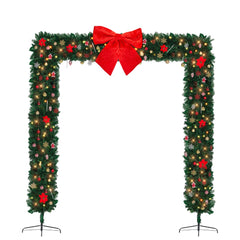 Pre-Lit 7.9ft Christmas Archway with 1,650 Branches, Warm White LED Lights, DIY Ornaments, Flat-Top Green PVC Arch for Indoor/Outdoor Holiday Decorations
