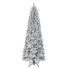 FUNDAZE 6FT Pre-Lit Snow Flocked Slim Artificial Christmas Tree, 550 Tips, 200 Dual-Color LED Lights & 11 Modes for Home, Party & Garden