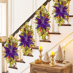 Briful 12'' Large Heads Christmas Glitter Poinsettia Flowers Christmas Tree Ornaments Set of 4 Artificial Flowers with Long Stems for Xmas Tree Party DIY Holiday Decorations, Purplish Gold