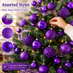 100pcs Shatterproof Christmas Balls - Plastic Ornaments for Christmas Tree Decoration, Party Festivities, Purple