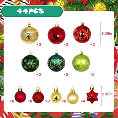 PayUSD Christmas Balls Ornaments for Christmas Decorations 44 pcs Xmas Christmas Tree Shatterproof Ornaments Set for Holiday Wedding Party Decoration (1.18"-2.36", Gold, Red, Green)