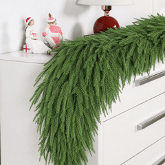  9FT Real Touch PE Christmas Garland, Artificial Norfolk Pine Garland for Mantel, Stair Railing, Christmas Tree, Xmas Decoration for Indoor & Outdoor, Green