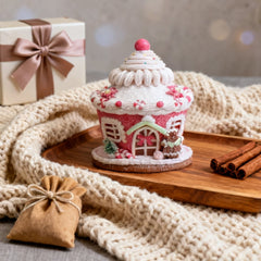 Pink Gingerbread House Decor, Light Up Gingerbread House Xmas Village Ornaments, LED Candy House for Christmas Decor
