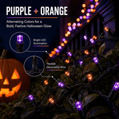simeccom Christmas String Lights, 108 ft 300 LED Twinkle Fairy Lights for Indoor Outdoor Halloween Decorations, Purple and Orange