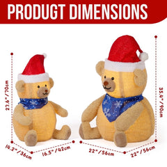 2-Pack Lighted Plush Bear Christmas Decorations, 60 Warm White LEDs, Pull-Up Design for Indoor, Outdoor, Home, Yard Use