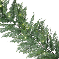 My Texas House Cypress Pre-Lit Warm White LED Artificial Christmas Garland, Green, 9'