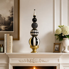 15.7"H Resin Stacked Sphere Sculpture, Black White and Gold Tabletop Decor for Halloween Christmas