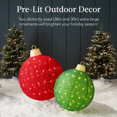  2pc Lighted Pop-Up Christmas Ornaments Outdoor Holiday Decoration w/ 180 LED Lights - Red/Green