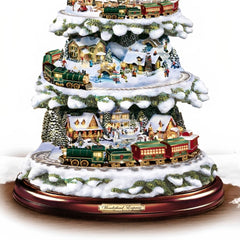The Bradford Exchange Thomas Kinkade Wonderland Express Christmas Tree Decoration With Santa Sleigh Topper Lights Moving Train and Music With 8 Beloved Xmas Carols 16"-Inches