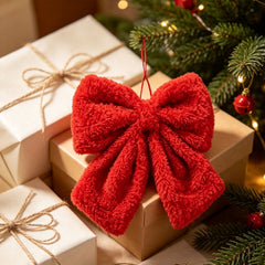 Christmas Decorations Christmas 2-Piece Set Of Green Furry Christmas Ornaments With Red Towel Bow, Suitable for Hand-Washing and Decoration