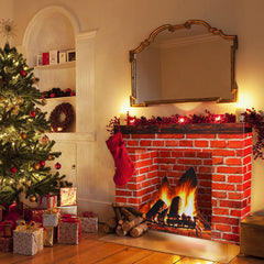 Ebaokuup Christmas Cardboard Fireplace Prop - 3D Red Brick Christmas Decoration Backdrop