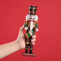 TJT 2Pcs Nutcracker Decorations Set, Wooden Nutcracker Soldier Christmas Ornaments Collectible Festive Xmas Figures Decor Gift Indoor, 12'' Green Red