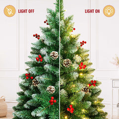 Yexmas 7.5FT Pre-Lit Christmas Tree with Pinecones and Red Berries,Artificial Green Xmas Tree with Large Storage Bag for Home, Office, Party Decoration