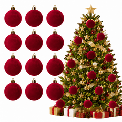 Velvet Ball Ornaments Christmas Balls Burgundy Red 12 PCS 2.36-Inch Xmas Tree Ball Ornaments for Christmas Trees Decorations Gifts Party Door Garland Wreath Decor