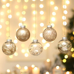 Sea Team 60mm/2.36" Shatterproof Clear Plastic Christmas Ball Ornaments Decorative Xmas Balls Baubles Set with Stuffed Delicate Decorations (30 Counts, Champagne)