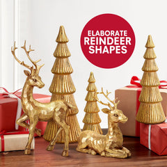  5PCS Tree and Reindeer Decoration, Christmas Tree Reindeer Figurines, Christmas Decortion Indoor (Rose Gold)