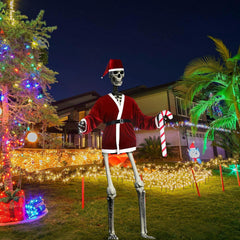12 ft Giant Sized Skeleton Costume Set Christmas Santa Suit and Hat Inflatable Christmas Candy Cane for Garden Lawn Indoor Outdoor Props Decor (Skeleton Not Included)