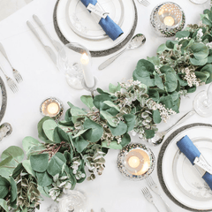  Christmas Eucalyptus Garland, 2 Pcs 6.56 FT Artificial Greenery Garland Silver Dollar Leaves Boxwood Vines with White Buds for Home Wedding Party Table Mantle Xmas Decor