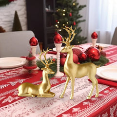 2 Pack Resin Christmas Reindeer Figurines,Deer Statues,Elk Sculpture Deer Ornaments for Living Figurine Statues TV Cabinet Home Office Wine Cabinet Decoration(Gold #03)