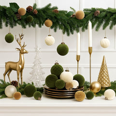 THE BRIVE 36PCS Flocked Velvet Christmas Ball Ornaments - Shatterproof Decor for Tree, Holiday & Home Decorations Mixed