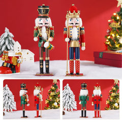 TJT 2Pcs Nutcracker Decorations Set, Wooden Nutcracker Soldier Christmas Ornaments Collectible Festive Xmas Figures Decor Gift Indoor, 12'' Green Red