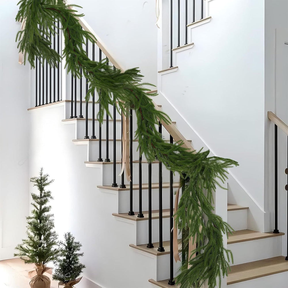 8.86FT Artificial Norfolk Pine Garlands, Real Touch Winter Pine Garland, Green Artificial Greenery Garland for Table, Mantle, Wall, Outdoor, Indoor Christmas Decorations