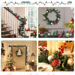 6 FT Garland Christmas Decorations, Battery Operated Lighted Garland Indoor with Red Berries, Candy Balls, Pinecones and Lush Branches, 25 Warm LED Lights 3 Modes, Christmas Garland for Mantle
