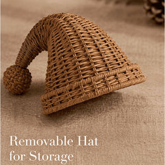 Woven Christmas Snowman Ornament, Wicker Snowman-Shaped Natural Rattan Tabletop Decor with Hat & Scarf, Ideal Holiday Home Mantel Decoration