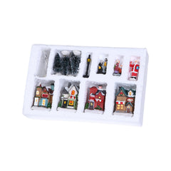 Travelwant 10Pcs/Set Christmas Village - LED Lighted Christmas Village Houses with Figurines, Christmas Village Collection Indoor Room Decor