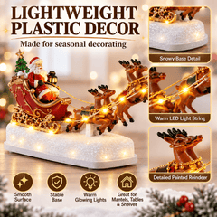 Trendy Christmas Santa Claus Sleigh Decoration - Festive Scene Decor with Reindeer, Hand-Painted Detailed Design for Mantel, Tabletop, Living Room & Home Holiday Displays, 31.5*6.5*16cm, Red