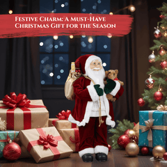 SINT 18" Christmas Indoor Decoration Santa in a Sweater Bearing Gifts & Teddy Figurine
