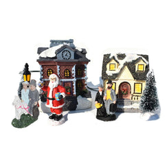 TureClos 10Pcs Christmas Village Set LED Lighted Resin Christmas Village Houses with Figurines Christmas Ornaments Decoration Gifts