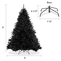 6FT Black Spruce Artificial Holiday Christmas Tree with Sturdy Metal Stand