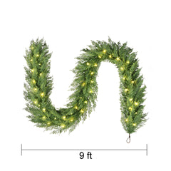 My Texas House Cypress Pre-Lit Warm White LED Artificial Christmas Garland, Green, 9'