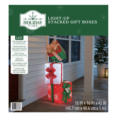 Indoor/Outdoor Light-Up Stacked Gift Box Christmas Decoration with 60 LED Lights, White/Green/Red, 42", by Holiday Time