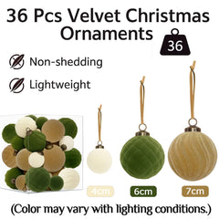 THE BRIVE 36PCS Flocked Velvet Christmas Ball Ornaments - Shatterproof Decor for Tree, Holiday & Home Decorations Mixed